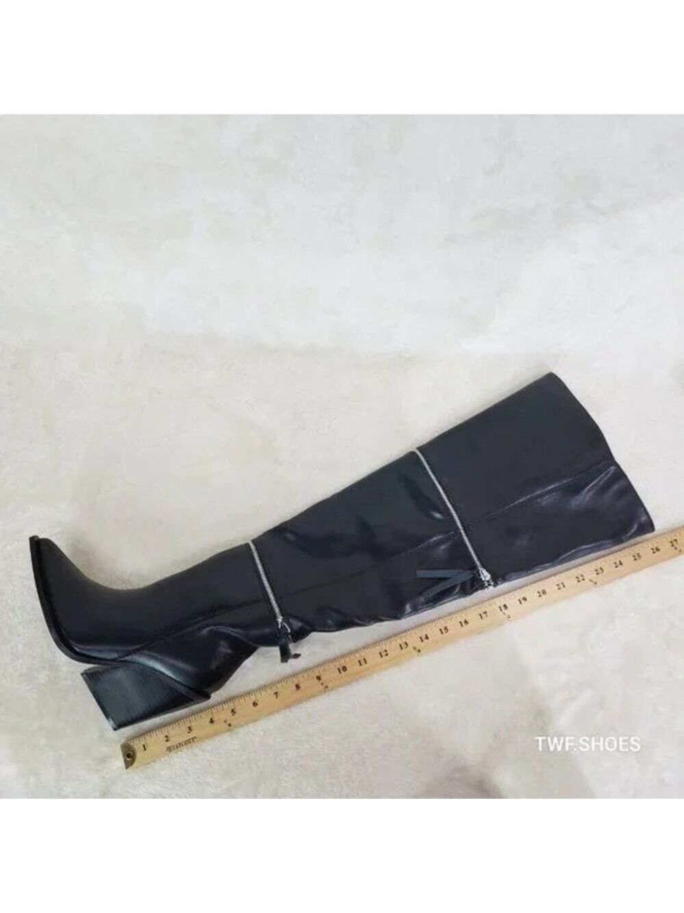 NIB Alexa Western Wedge All in One Zipper Shaft Ankle Knee & Thigh Boots Black - Picture 6 of 15